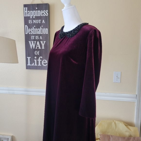 Betsey Johnson Velour Jeweled Neckline Dress in Burgundy - Picture 3 of 11